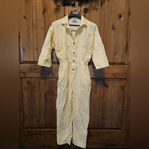 Vintage Yellow Striped Button-Up Jumpsuit
